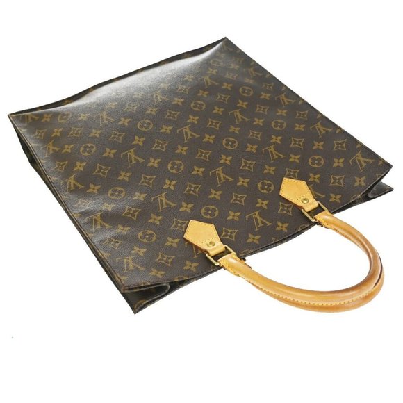 LOUIS VUITTON Logo Sac Plat Hand Tote Bag Monogram Leather Brown M51140 30YB776 - Picture 4 of 14